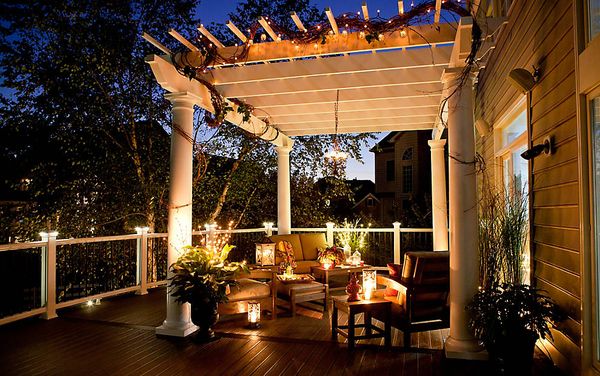 trex deck and post lighting with pergola